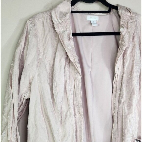 Chico's Pink Metallic Blazer Rhinestones Embellished Pocket Ruched Sleeve Sz 3 - Picture 2 of 6